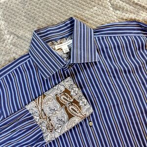 Vintage Banana Republic French Cuffs Blue and Brown Striped Shirt